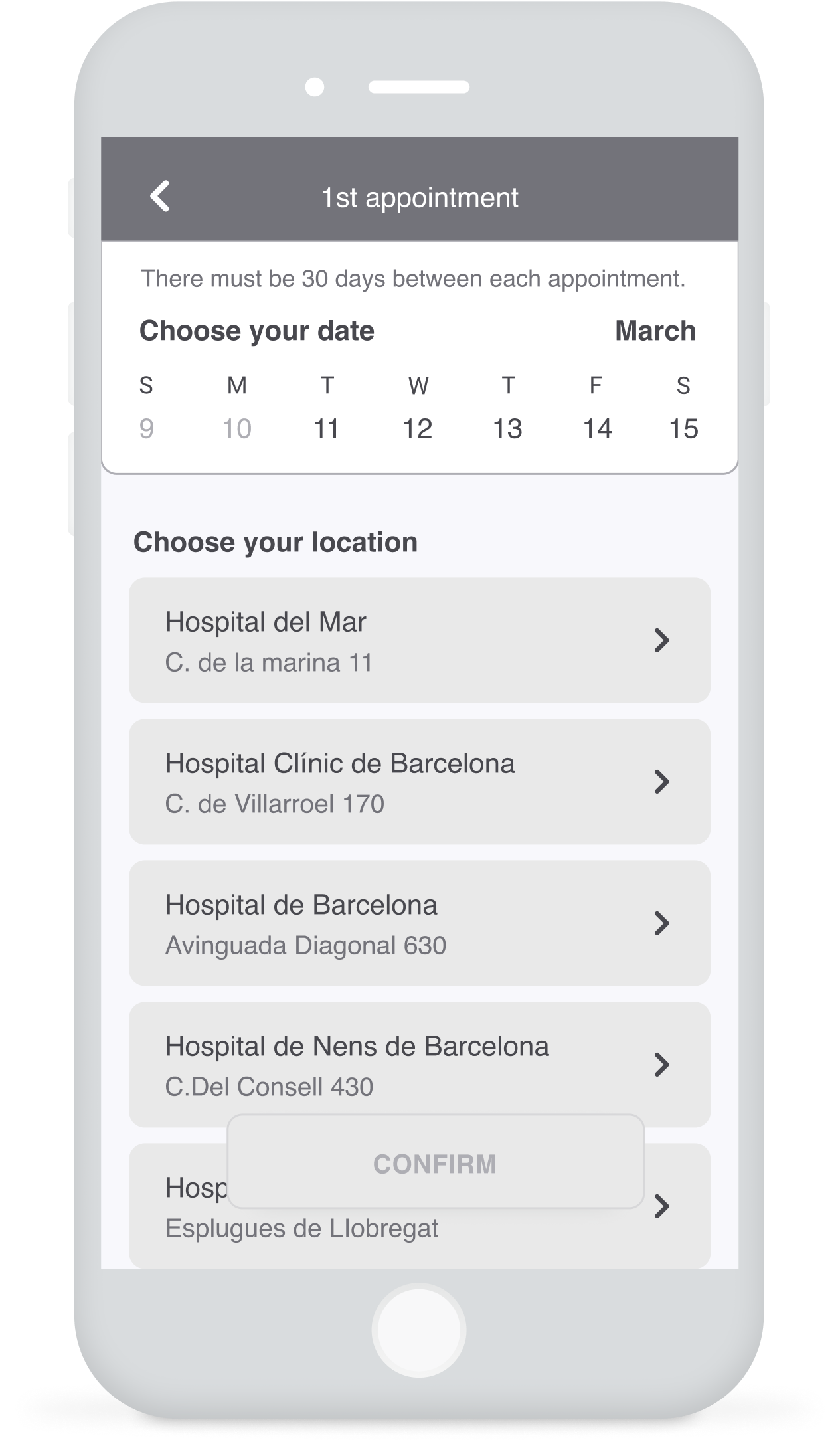 select appointment's date and place